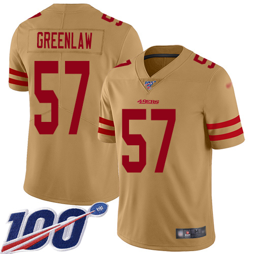 San Francisco 49ers Limited Gold Men Dre Greenlaw NFL Jersey #57 100th Season Vapor Untouchable Inverted->youth nfl jersey->Youth Jersey